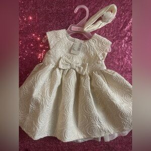 The Children's Place Ivory Textured Rose-Pattern Formal Dress with Headband